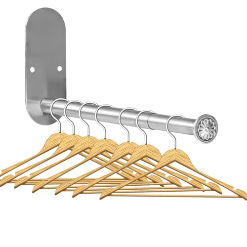 2-Section Stainless Steel Clothes Hanger Storage, Retractable Space Saving Clothes Hanger Storage Organizer, Wall Mount Clothes Rack Organizer, Adhesive or Drilling Installation(Length 13.7") - color: Silver, size: Silver13.7”