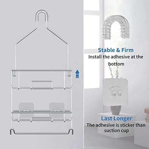 TreeLen Shower Caddy Hanging over Shower Head Shower Hanger Organizer with 10 hooks Bathroom Storage Shelf-Chrome - color: D-Stainless Steel