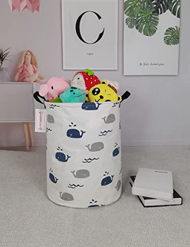 QUEENLALA Large Storage Basket,Laundry Hamper/Bathroom/Home Decor/Collapsible Round Storage Bin,Boys and Girls Hamper/Boxes/Clothing(Round-Blue Cute Whale) - color: Round-Blue Cute Whale