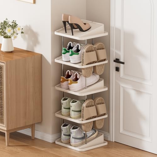 Vertical Shoe Rack,5 Tiers Stackable Shoe Rack for 10 Pairs, Narrow Shoe Tower,Space Saving, for Entryway, Living Room, Bedroom,Closet,DIY Free Standing Shoe Organizer(Khaki, 5 Tiers) - color: Khaki, size: 5 Tiers