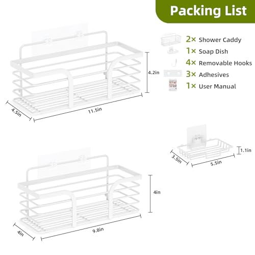Yougai Shower Caddy, Shower Organizer with Soap Holder and Hooks, Rustproof Shower Shelves, No Drilling Bathroom Organizers and Storage, Wall-Mounted Kitchen & Home Decor (White) - color: White