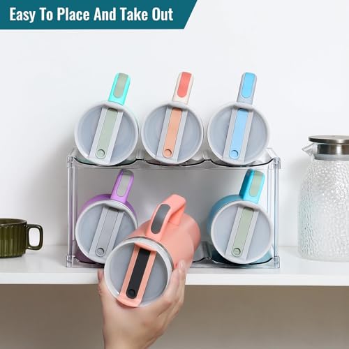 Design for Stanley 40 OZ & Large Bottles & Tumblers with Handle, Acrylic Water Bottle Organizer - Stackable Clear Wine Rack, Cup Holder for Home Kitchen Pantry Shelf Countertop Cabinet, 2 Tier Hold 6 - size: 2 Tier for 6