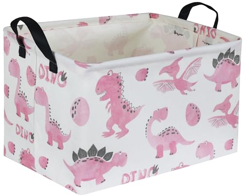 Rectangular Pink Baskets,Dinosaur Basket Cute Storage Basket Organizer for Kids Room Dinosaur Decor ,Clothers,Toys Box,Books,Kid's Gifts Storage. (Pink Dinosaur) - color: Pink Dinosaur