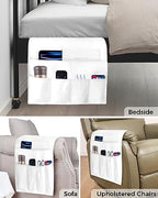 Sofa Armrest Organizer Bedside Caddy, White Non Slip Couch Remote Control Holder for Recliner, Pure White Arm Chair Caddy with Pocket for Magazine, Phone, 19.7''x35'' - size: 19.7x35 in