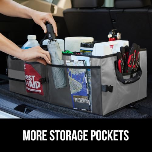 GORILLA GRIP Trunk Organizer for SUV and Cars, Large Capacity Collapsible Car Trunk Storage Organizer, Heavy Duty Car Accessories, Gifts for Mom and Dad, Slip & Water Resistant Multi Compartment Gray - color: Gray
