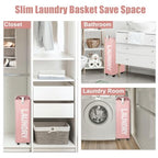 VOCOSTE Laundry Basket With Wheels, 27" Tall Rolling Laundry Basket, 55L Slim Laundry Hamper on Wheels, Narrow Laundry Hamper for Closet, Clothes Hamper with Handle for Corner Dorm, Pink