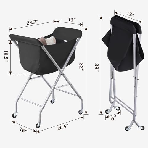 ELYKEN Laundry Cart with Wheels, 32”H Easy Rolling Laundry Hamper with Removable Liner Bag, Sturdy Metal Frame Clothes Basket with 4 Casters and 2 Brakes - color: Black, size: 23.2"L x 13"W x 32"H