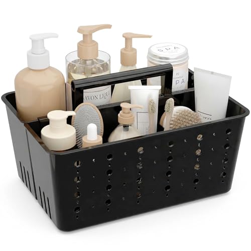 Lifewit Shower Caddy Portable, Cleaning Supplies Caddy Organizer with Handle and Adjustable Dividers, Plastic Shower Basket for Dorm Room Essentials, College, Bathroom, Black, 1 Pack - color: Black