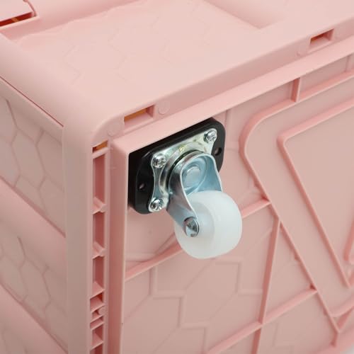 30L Collapsible Storage Bins with Lids: Storage Tote With Wheels Folding Plastic Stackable Utility Crates Plastic Tote Storage Box Container Stackable Folding Utility Crates for Clothes,Books - color: Pink