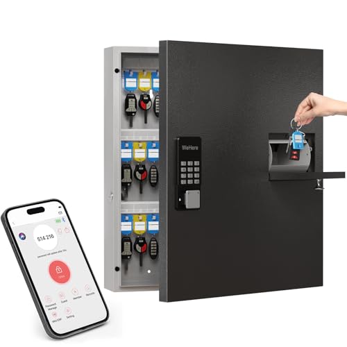WeHere 56 Keys Lock Box, Key Cabinet with Key Drop Slot, APP Bluetooth/OTP/Wi-Fi, Fixed Code/Key Unlock, Large Key Return Box for Hotel,Car Dealerships,Realtors,Office,School - size: 56 Keys(Smart)