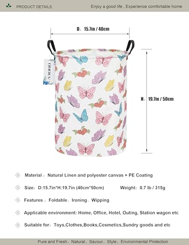 Round Waterproof Laundry Basket,Foldable Storage Basket,Laundry Hampers With Handle,Gift Basket,Suitable for Children's Room and Toy Storage (Butterfly) - color: Butterfly