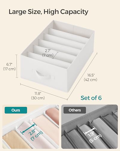 SONGMICS Set of 6 Large Size Wardrobe Clothes Organizers, 6-Compartment Foldable Drawer Organizers with Handles, 16.5 x 11.8 x 6.7 Inches, for Pants, Sweaters, Jeans, Cloud White URUS009W03 - color: Cloud White, size: 6 Pack