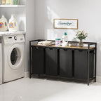 Lifewit Laundry Hamper 4 Section, 168L Pull out Laundry Clothes Basket Organizer with Large Top Shelf and 4 Removable Bags and Handles for Laundry Room Bedroom Bathroom, Black with A Shelf - color: Black, style: Laundry hamper with a shelf