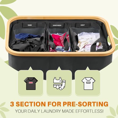 Laundry Hamper 3 Section, 145L Dirty Clothes Hamper with Lid, Extra Large Laundry Basket Organizer with Removable Inner Bags & Labels for Laundry Room, Bedroom, Dark Grey - color: Dark Grey, size: 145L
