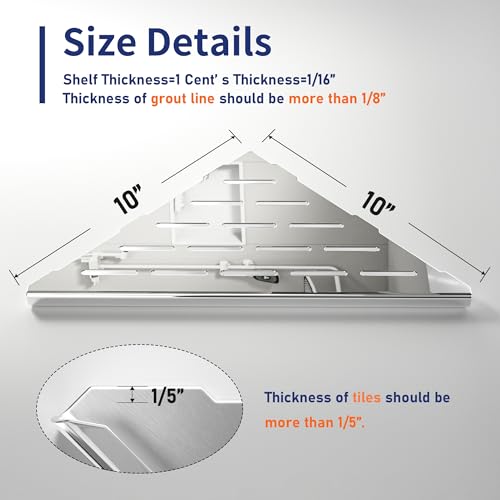 Corner Shower Shelf 10" Polished 304 Stainless Steel Recessed Corner Shelves with Slot Design Bathroom Grout in Shelf for Tiled Wall, 2 Pack - color: Polished, size: 10"-2 Pack