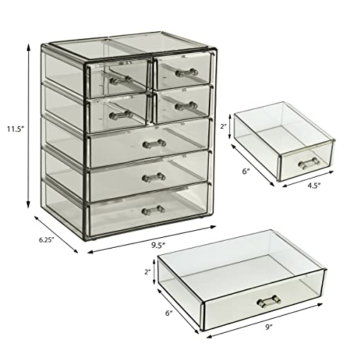 Sorbus Acrylic Makeup Organizer Set, 7-Drawer Vanity & Countertop Cosmetic Storage with Small & Wide Drawers, Black Jewel Makeup Storage for Brushes, Lipsticks, Jewelry, Holiday Gift for Women & Teens - color: Black Jewel, style: 3 Large, 4 Small Drawers