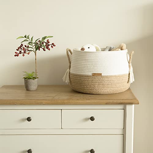 R RUNKA Small Basket for Stuffed Animal,Clothes ,Baby Blankets -11.8"x9.8"- Boho Baskets for Living Room,Bedroom,Nursery |Cotton Rope Baskets, Cube Basket, Under Shelf Basket | Baskets for Home Decor - size: Medium (11.8" x11.8" x9.8")