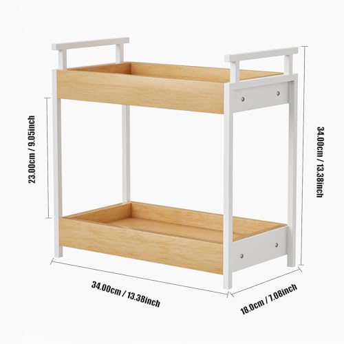 KLM Countertop Coffee Station Organizer, 2 Tier Wooden Shelf for Coffee Bar Accessories, Condiment Storage Caddy for Kitchen, Bathroom Counter Organizer, Home, Office - Natural - color: Natural