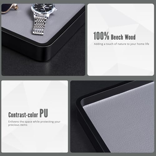 ProCase Wooden Valet Tray for Men, Wood Catch-All EDC Organizer, Nightstand, Entryway Bedside Dump Holder, for Wallets, Keys, Watches, Phones, Loose Change, Trinkets -Black - color: Black
