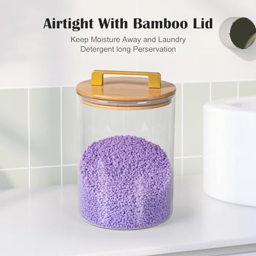 Glass Jars For Laundry Room Organization and Storage, 2 Pack -0.9 Gallon Laundry Detergent Containers for Scent Beads, Powder,Pods With Lids, 5 Labels, 2 Scoops，1 Acrylic Dryer Sheet Holder Included