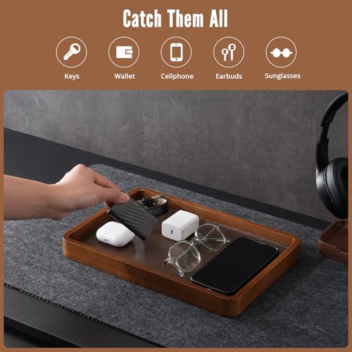 ProCase Wooden Valet Tray for Men, Wood Catch-All EDC Organizer, Nightstand, Entryway Bedside Dump Holder, for Wallets, Keys, Watches, Phones, Loose Change, Trinkets -DarkBrown - color: Dark Brown