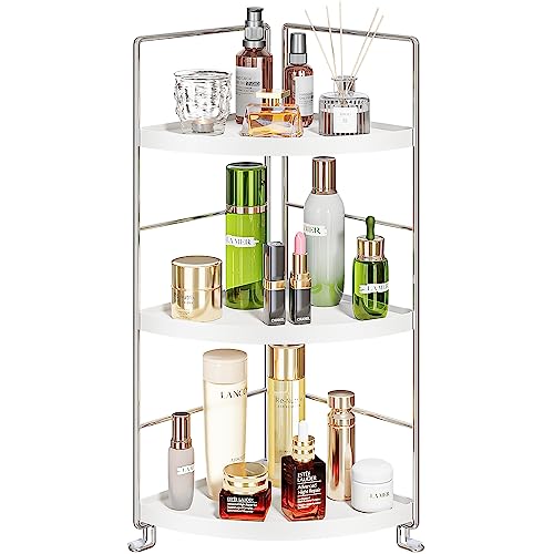3-Tier Corner Spice Rack Kitchen Bathroom Countertop Organizer Vanity Tray Cosmetic Makeup Storage Standing Shelf, White - color: White
