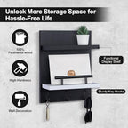 Key Holder Wall Mount, Key Holder With 2 Display Shelf, 3 Hooks for Key, Coat, Dog Leash, Key Hanger with Hook for Mail, Potted Plant, Farmhouse Mail Holder, Entry Way Organizer (Black & White) - color: Black & White