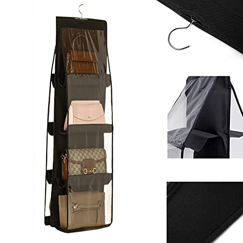 HAN SHENG 8 Pockets Clear Handbag & Purse Organizer Hanging Bag Storage - Space Saving Hanging Shelf for Closet, Wardrobe, Over Door (1 Pack, Black) - color: Black, size: 8 Pockets-1pc