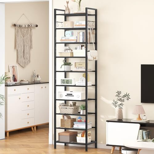 usikey 10 Tiers Narrow Shoe Rack 20-30 Pairs, Sturdy Metal Tall Shoe Rack Shelf with 4 Hooks, Slim Shoe Storage with Metal Shelf, Space Saving Vertical Shoe Organizer for Entryway Black UNYXJX018H - color: 10 Tier ( 17.9 X 11 X 69.2 Inches)-black