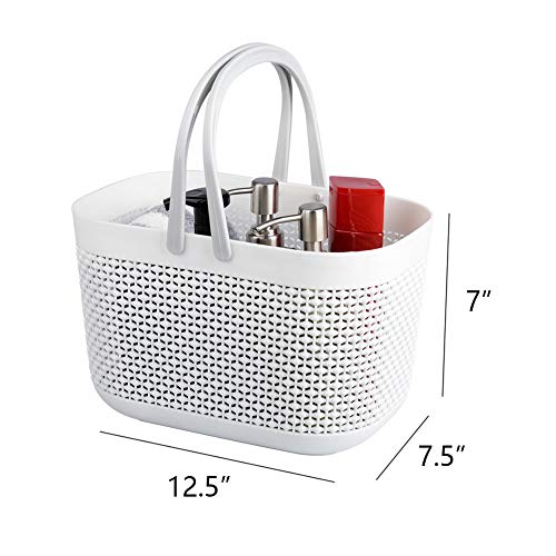 UUJOLY Plastic Storage Baskets with Handle Shower Caddy Organizer Bins for Home Bathroom Kitchen (3 Pack-White) - color: White, size: 3 Pack
