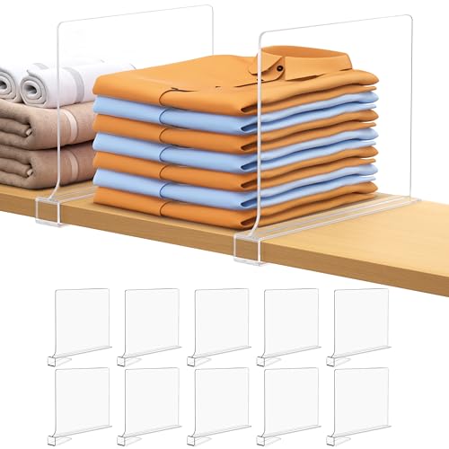 10 PCS Shelf Dividers for Closet Organization Acrylic Clear Closet Shelf Divider for Wooden Shelving Suitable for Wooden or Vertical Shelves Or Bedroom, Kitchen and Office - size: 10 pcs