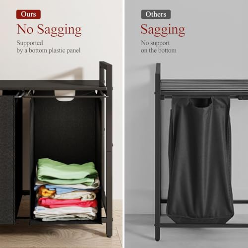 Kitstorack Laundry Basket Organizer, Laundry Hamper with Shelf & 2 Pull-Out Removable Bags, Dirty Clothes Hamper Organizer for Laundry Room Bathroom and Dorm, 2 x 11.8 gallons (44.5L) - color: Black, size: 2 Bags(28.4"L x 12.6"W x 27.6"H)