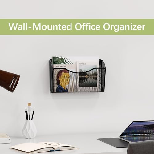 EasyPAG Wall File Organizer, Metal Mesh Hanging File Folder Holder for Letter/A4 Size Folders, Vertical Wall Mount Mail Sorter for Office Paperwork, Classroom, Black - color: Black