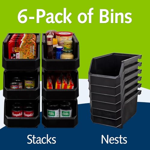 ReadySpace Large Plastic Storage Bins, Stackable Organizer Containers for Closet Pantry Shelf Garage and Office Organization, Black, 6 Pack - color: Black, size: Large, 6-Pack
