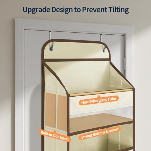 Yecaye Over The Door Organizer Storage, 5-Tier Heavy Duty Door Organizers Hanging with 10 Side Mesh Pockets, 44 lbs Load Capacity Behind Door Storage for Bathroom Nursery Bedroom Dorm Closet,Beige,1Pc - color: Beige, size: 5 Tier