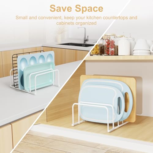 Fikoksol Cutting Board Organizer and Baking Sheet Rack, [1-Pack] White Heavy Duty Metal Cookie Sheet Organizer for Cutting Board Storage & Plate Holder for Cabinet, Tray Dividers for Cabinets - color: 1pc，White
