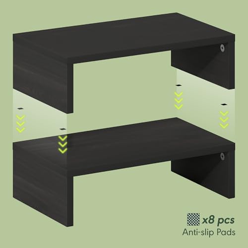 Furinno CLASSIC Monitor Stand Riser Set of 2, 15.7" Wide Dual Monitor Riser, Stackable Separable Laptop Stand for Desk, Desktop Organizers and Accessories, for Office Supplier, Espresso - color: Espresso