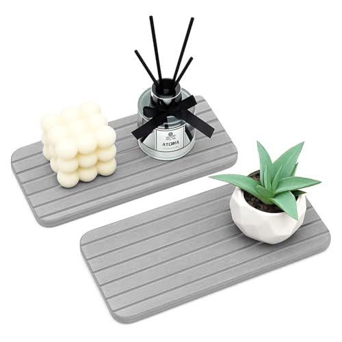 Diatomaceous Earth Dish Drying Mat for Kitchen Sink Bathroom Counter Trays Water Absorbing Stone Drying Tray Diatomite Soap Dish Coasters Absorbent Stone Quick Dry Sink Trays Kitchen Accessories - color: Grey Diatomite
