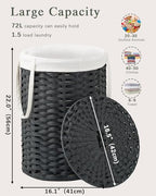 SETVSON Laundry Hamper with Lid Laundry Basket with Lid 19.0 Gal (72 L) Round Wicker Laundry Basket Handwoven Rattan Basket with Lid Removable Bag 2 Mesh Bags Handles for Living Room Bathroom Black - color: Black, size: 72L