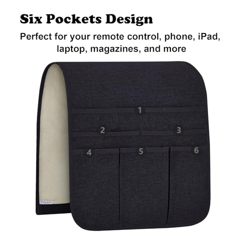 Teniux Remote Control Holder Armchair Caddy for Recliner Couch, Non-Slip Armrest Organizer with 5 Pockets for Magazine, Tablet, Phone, iPad - color: Color A- Black