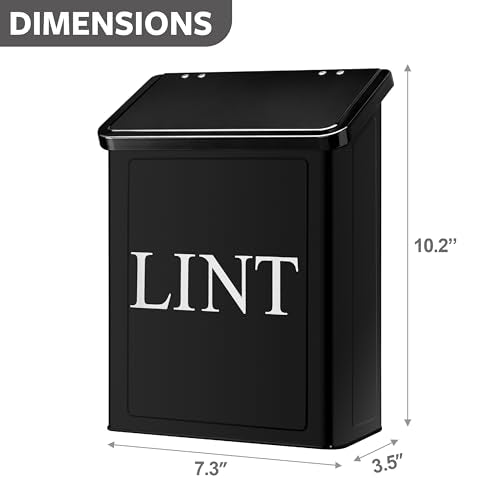 Calindiana Modern Farmhouse Metal Magnetic Lint Bin with Lid and Laundry Room Organization and Storage Wall Mount Space Saving Washer and Dryer Trash Can (Black (LINT Brush Set)) - color: BLACK (LINT BRUSH SET)