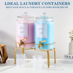 Glass Laundry Detergent Dispenser- 1 Gallon Glass Fabric Softener Dispenser with Leak-Proof Stainless Steel Faucet & Stand. Large Laundry Soap Container for Washer Room Organization &Storage