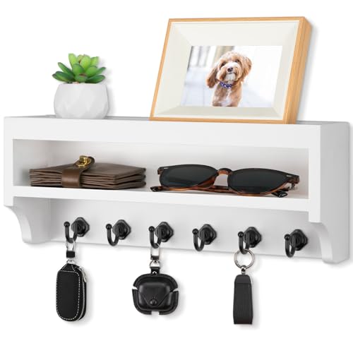 Nekon Key Holder Wall Mount, 12.8" W x 5.6" H x 3.7" D Wall Mounted Key and Mail Organizer with 6 Key Hooks, Key Racks for Home Entryway Decor (White) - color: White