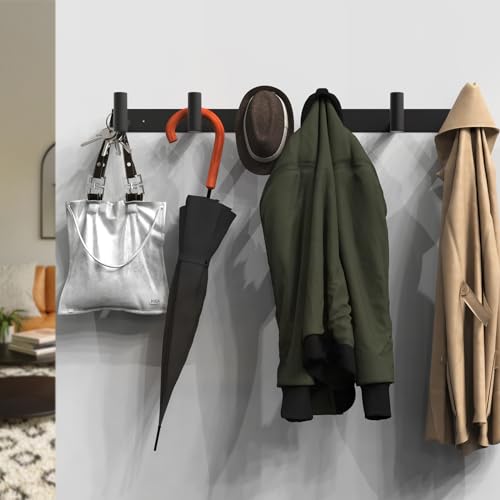 VAEHOLD Black Hat and Coat Wall Mount Rack - 3 Hooks for Robes, Bags, Keys, and Towels - Bathroom Towel Hanger Organizer (2 Pack) - color: Black, size: “T“ Shape 3 Hooks 2 Pack