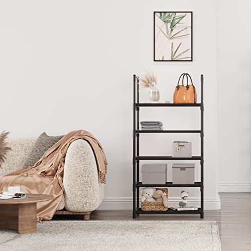 5-Tier Small Shoe Rack, Metal Stackable Kids Shoe Shelf Storage Zapateras Organizer,Narrow Shoe Rack Sturdy for Closet Hallway Entryway Living Room Bedroom (Black) - size: 5-Black