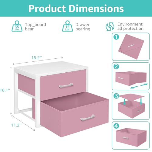 BOLUO Stackable Closet Drawers for Clothes Organizers and Storage Fabric Pink 2 Drawer Dresser for Bedroom 2 Packs Modern Small - color: Pink, size: M(11.2"D x 15.2"W x 16.1"H)