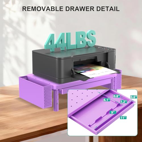 WALI Computer Monitor Stand with Storage, Desk Organizer with Drawer and Pen Holder, Desk Monitor Riser 3 Height Adjustable, Laptop Riser for Laptop, Printer (PTT003-V), 1 Pack, Violet - color: Violet, size: with Drawer and Pen Holder