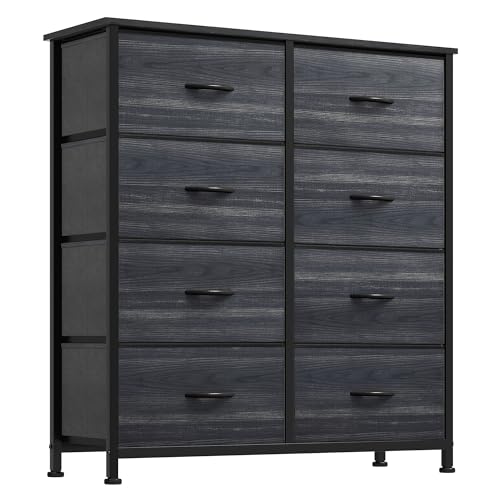 YITAHOME Dresser with 8 Drawers - Fabric Storage Tower, Organizer Unit for Bedroom, Hallway, Closets - Sturdy Steel Frame, Wooden Top & Easy Pull Fabric Bins - color: Black Grain Black Handle, style: 8-Drawer