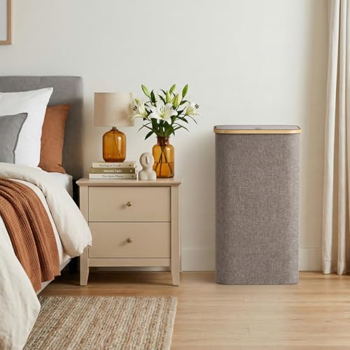 Lifewit 100L Laundry Basket with Lid, Clothes Hampers for Laundry with Bamboo Handles and 1 Removable Bag, Large Foldable Laundry Hamper for Bedroom, Bathroom, Dorm, Laundry Room, Brown - color: Brown, size: 100L