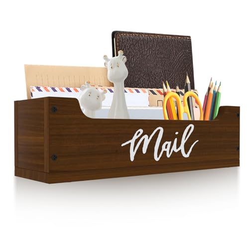 White Wooden Mail Organizer Countertop (Walnut + White) - color: Walnut + White